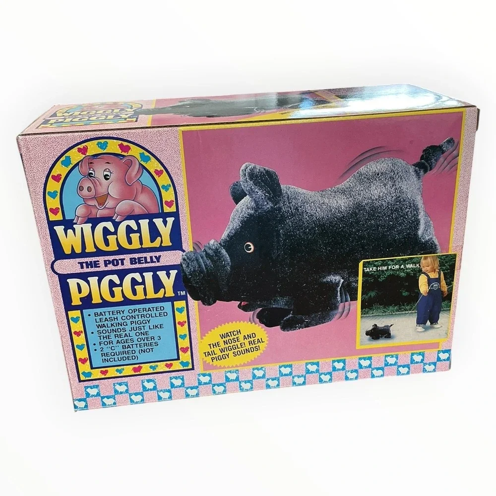 Wiggly The Pot Belly Piggly Black Walking Pig Toy with‎ Box Vintage